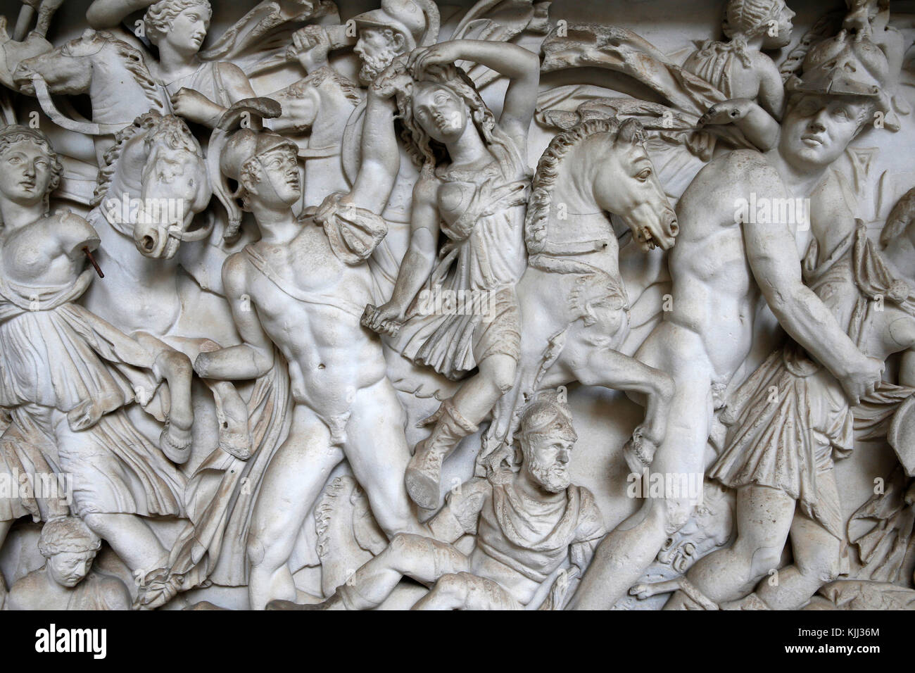 Musées du Vatican, Rome. Musée Pio Clementino. Sarcophage. Bataille entre Grecs et amazones. Détail. L'Italie. Banque D'Images