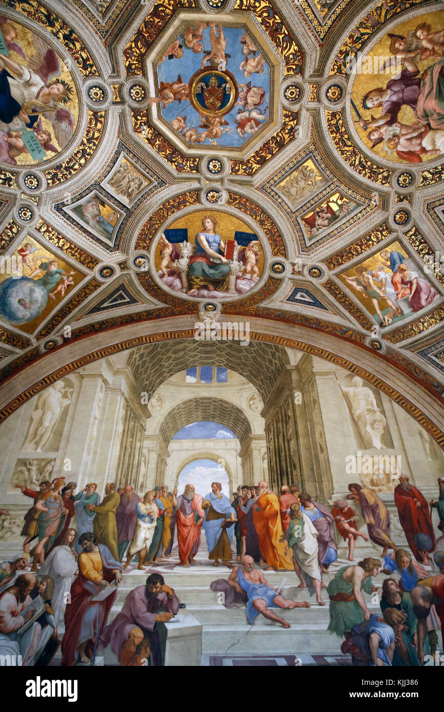 Musées du Vatican, Rome. Les chambres de Raphaël. L'école d'Athènes. L'Italie. Banque D'Images