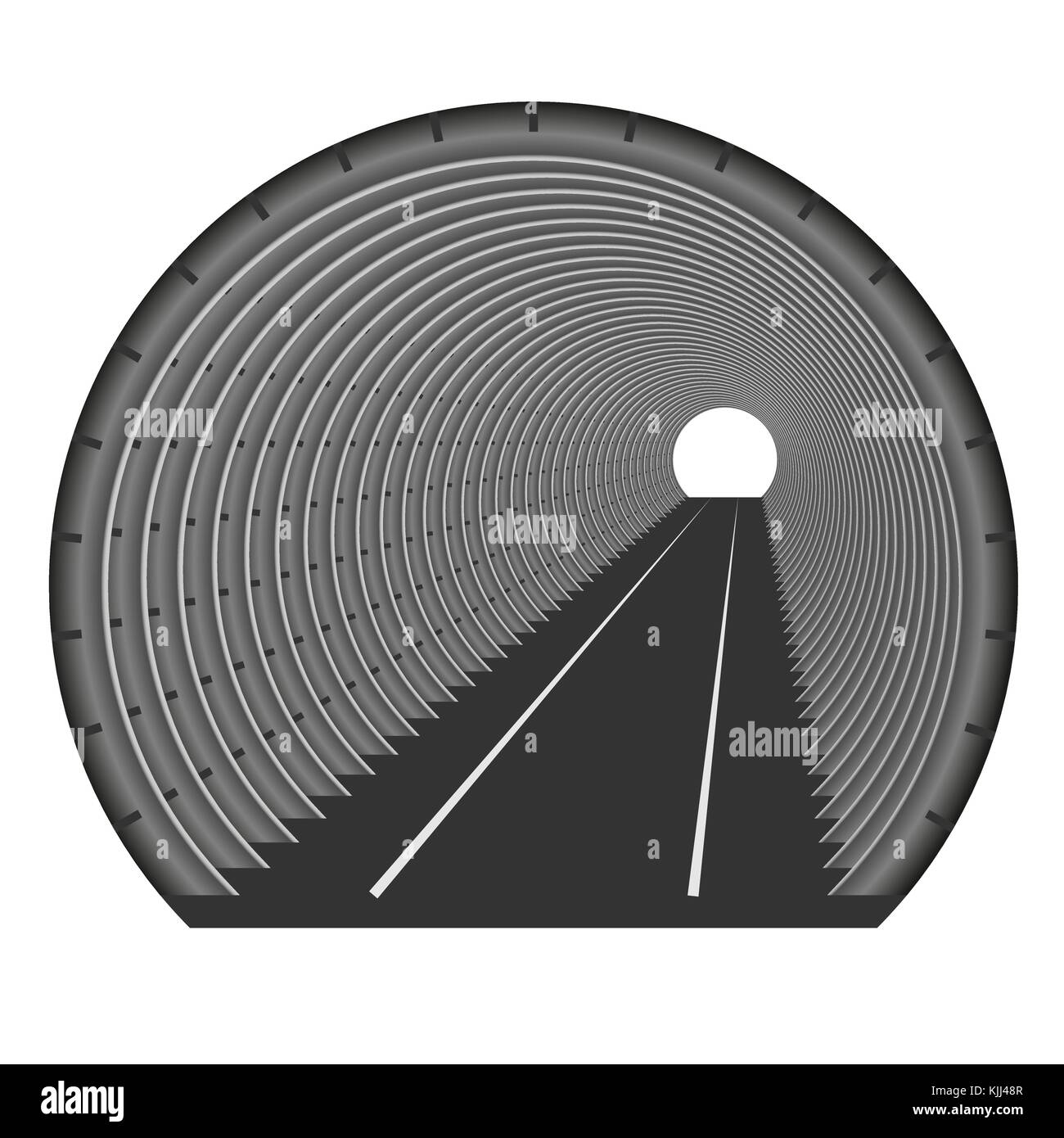 Un tunnel souterrain du métro ou en voiture. la construction de tube. la lumière au bout du tunnel. l'entrée ou à la sortie quelque part Illustration de Vecteur