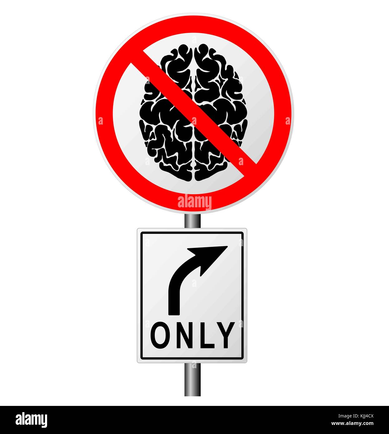 L'infographie avec un signe sur la route interdisant le passage de ceux qui pensent. interdiction de gens stupides. La personne intelligente passe. Illustration de Vecteur
