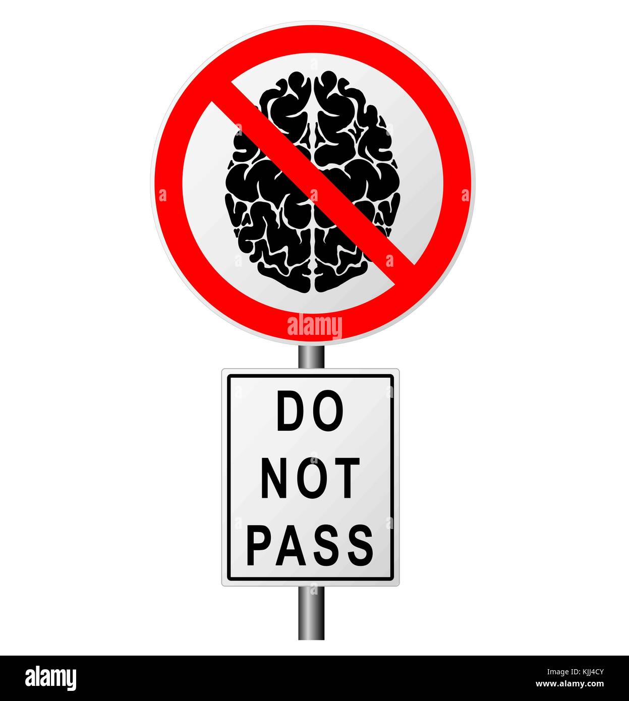 L'infographie avec un signe sur la route interdisant le passage de ceux qui pensent. interdiction de gens stupides. La personne intelligente passe. Illustration de Vecteur