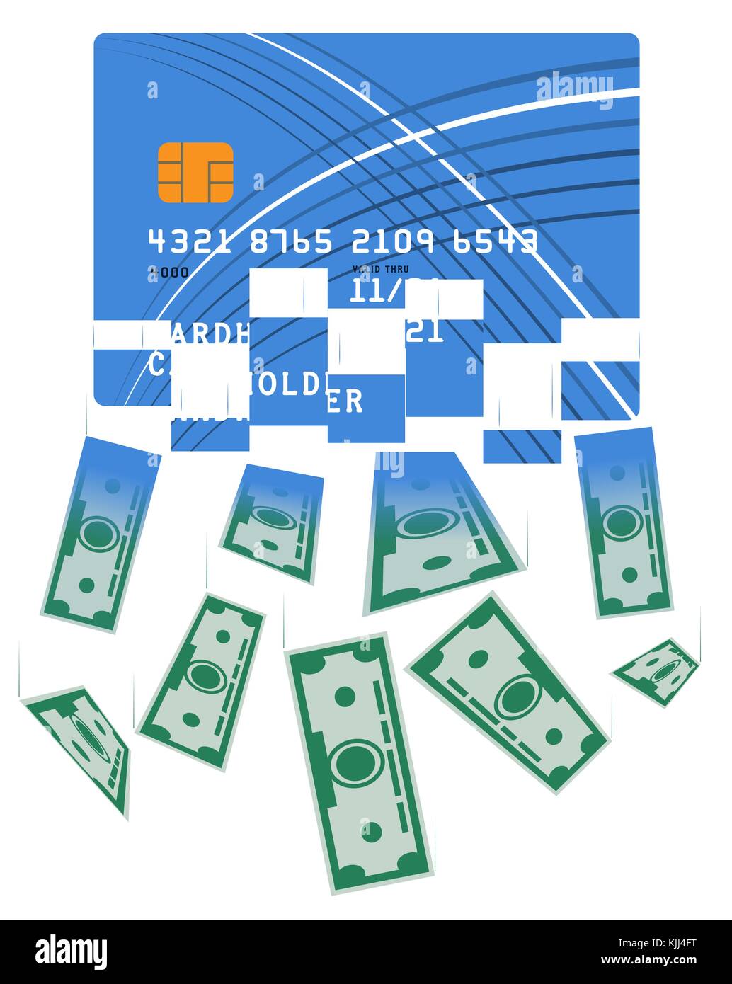 Carte de crédit ou de débit, qui est transformé en argent comptant. La traduction de la forme électronique de l'argent dans des projets de loi. grosse somme. une immense victoire. Illustration de Vecteur