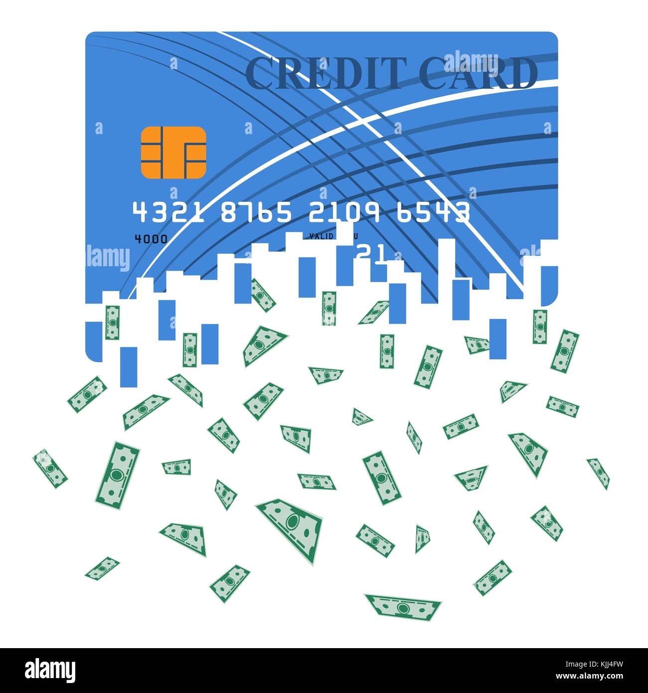 Carte de crédit ou de débit, qui est transformé en argent comptant. La traduction de la forme électronique de l'argent dans des projets de loi. grosse somme. une immense victoire. Illustration de Vecteur