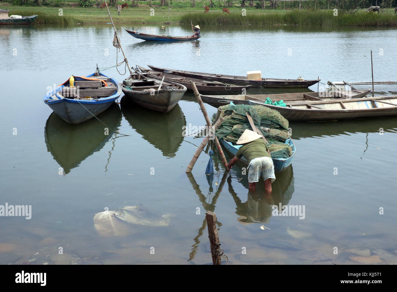 Bateaux sur la rivière. Hoi An. Le Vietnam. Banque D'Images