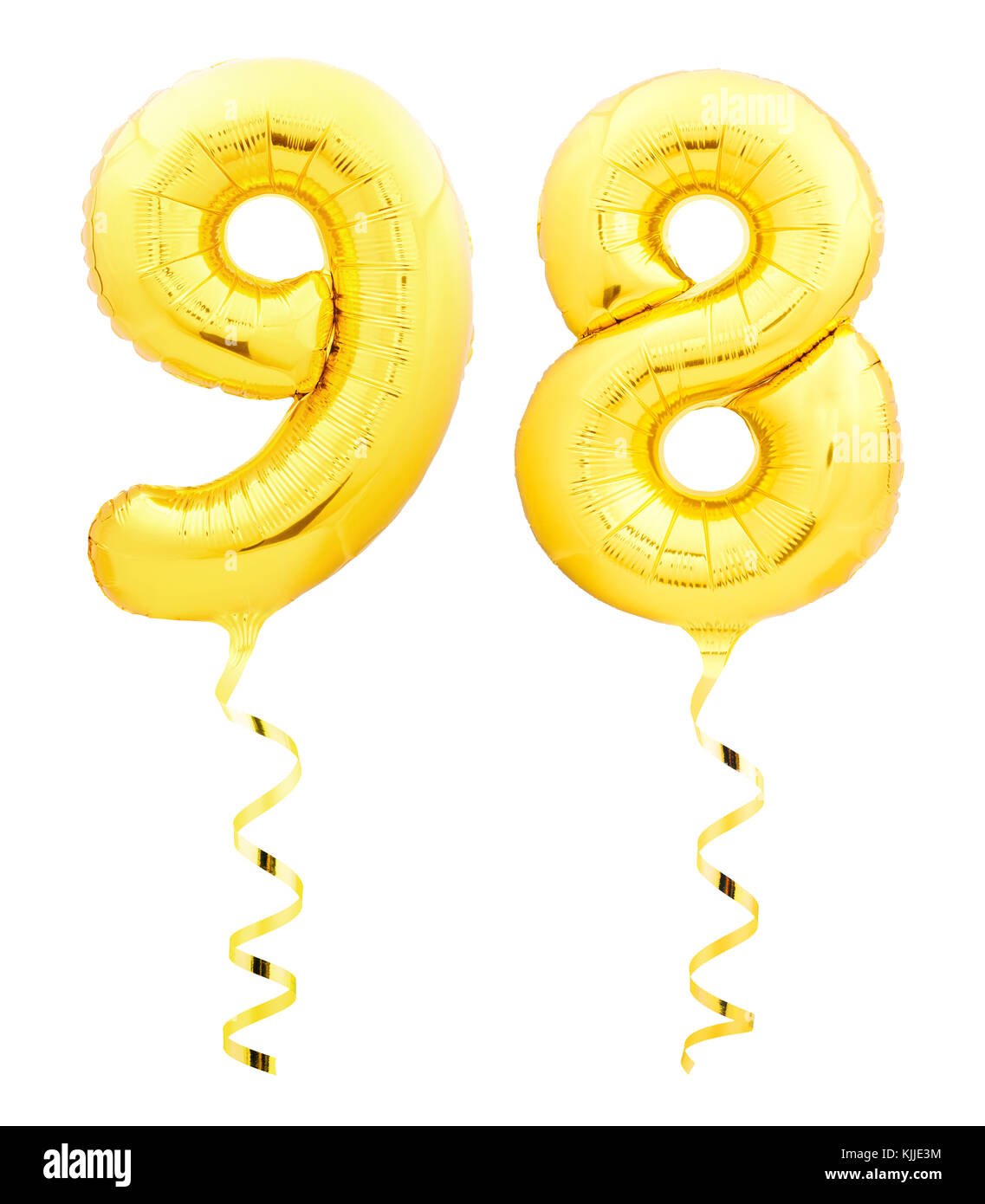 Nombre d'or quatre-vingt-dix huit 98 faits de ballon gonflable avec le ruban sur fond blanc Banque D'Images