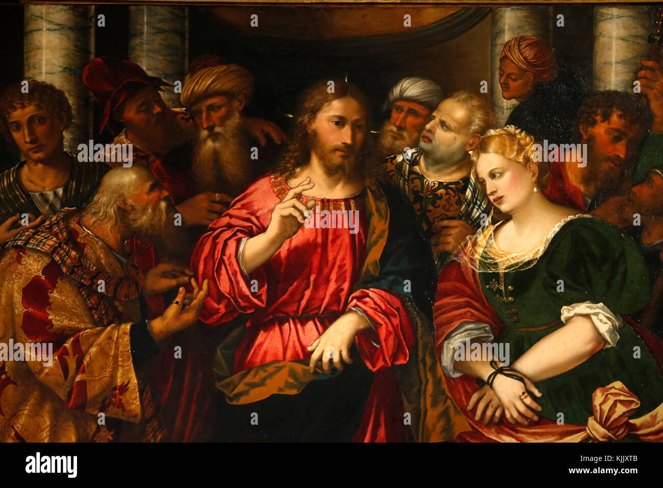 Galerie Corsini, Rome. Rocco Marconi Jesu e l'adultera huile sur toile de l'Italie. Banque D'Images