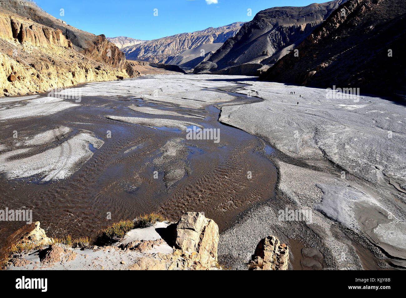 Paysage de la vallée de la rivière Kali Gandaki, Mustang. Le Népal. Banque D'Images