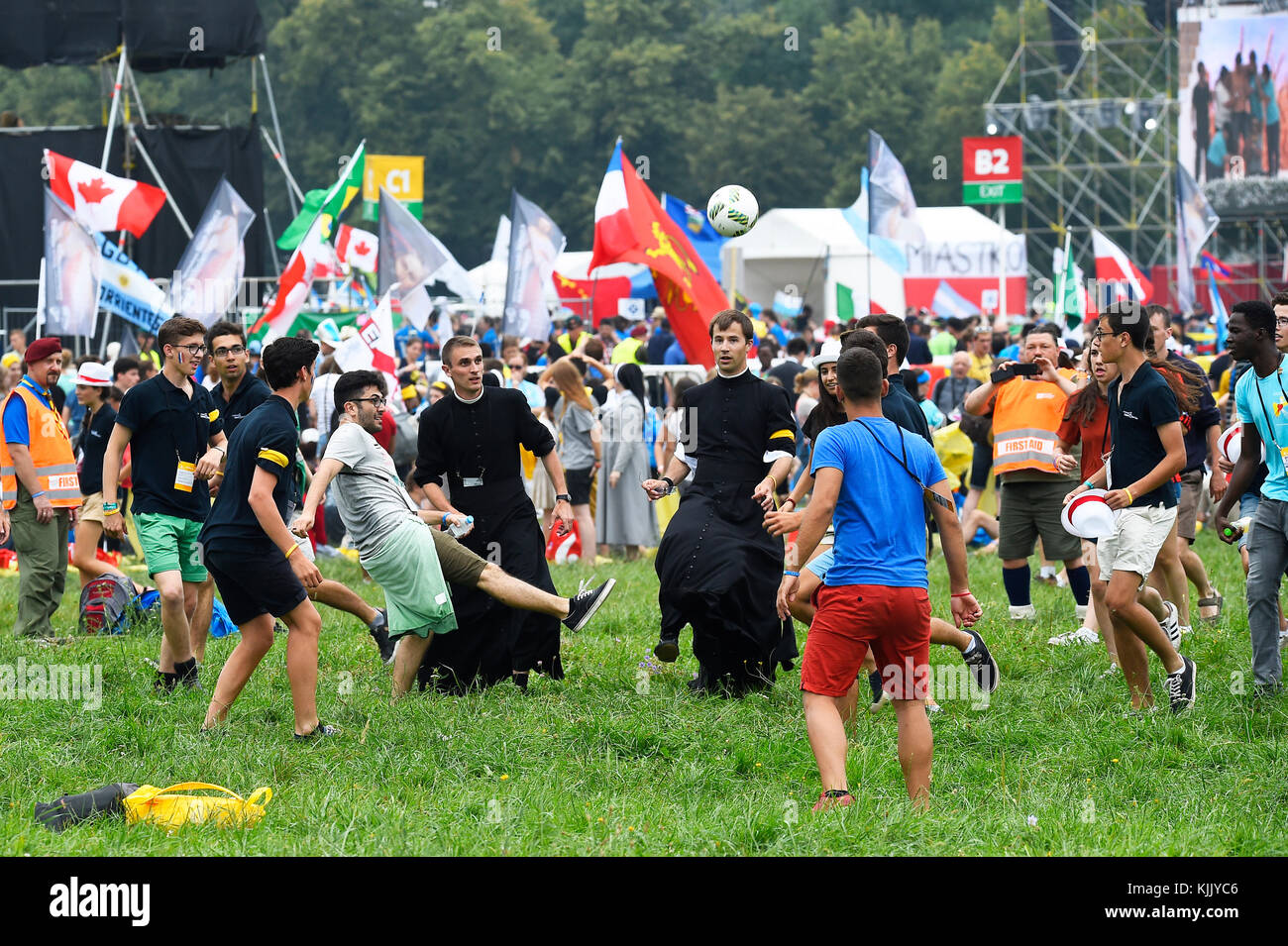 Journée mondiale de la jeunesse. Cracovie. 2016. Match de football. La Pologne. Banque D'Images