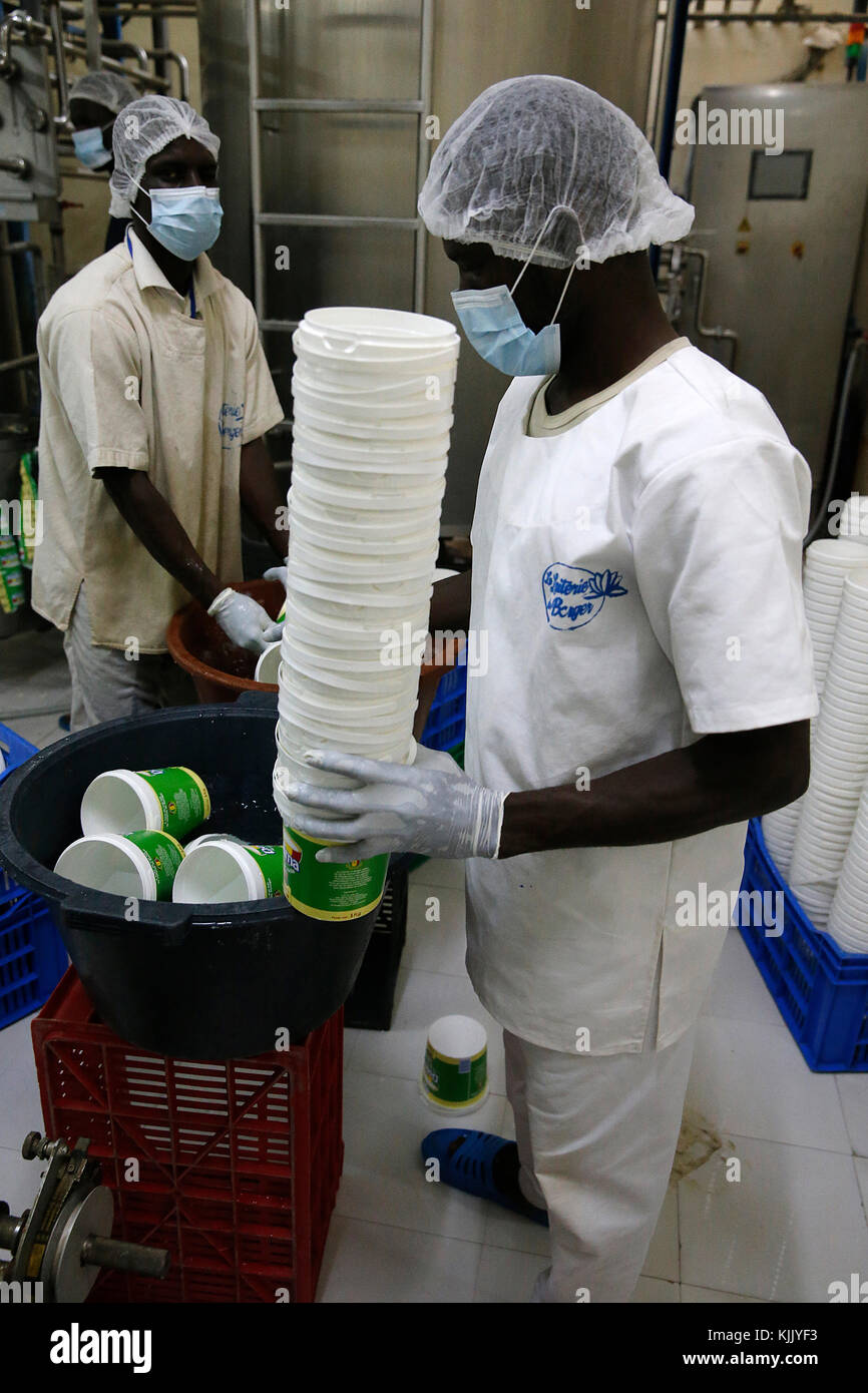 La Laiterie du Berger (le lait des bergers) Le social business. Usine de produits laitiers. Le Sénégal. Banque D'Images