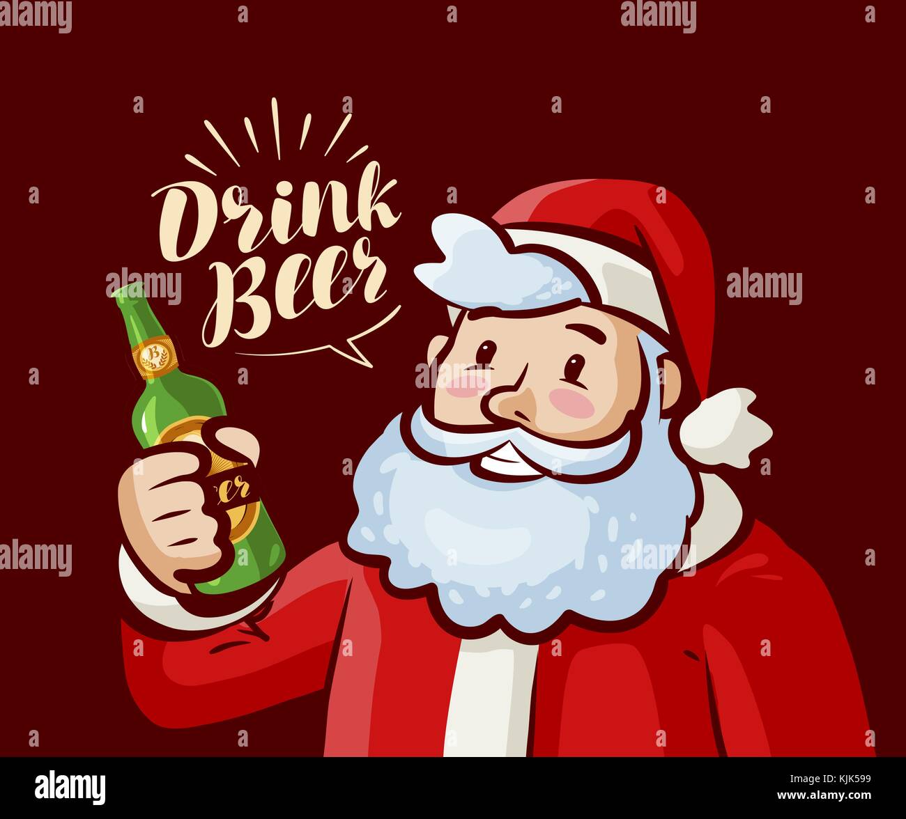 Père Noël avec bouteille de bière à la main. Noël, concept de fête de Noël. Illustration vectorielle de dessin animé Illustration de Vecteur