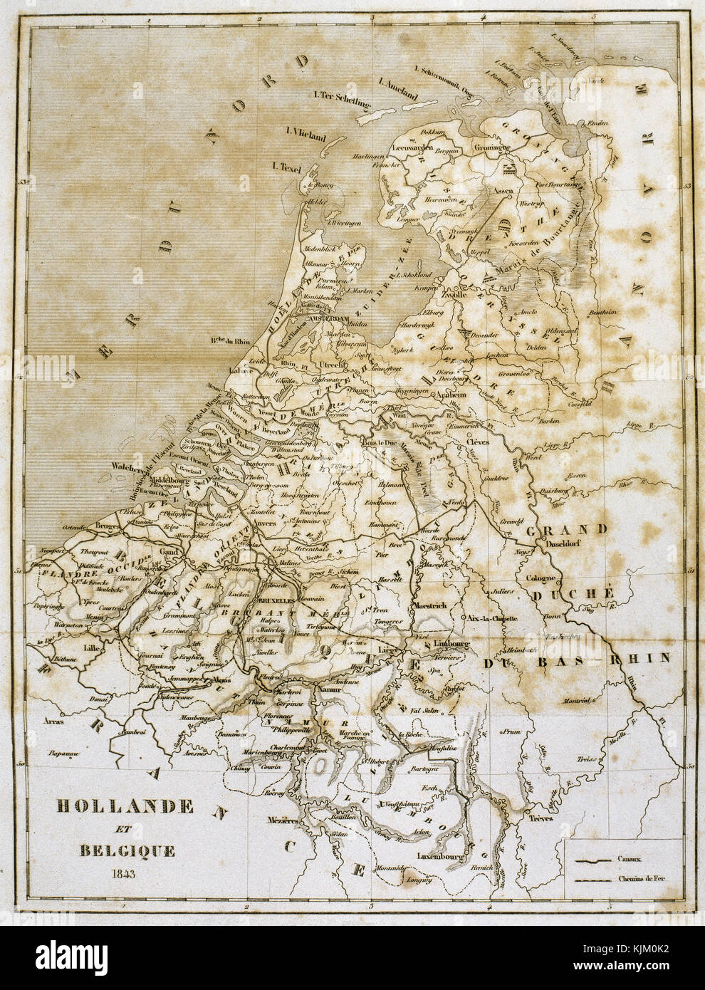 Pays-bas et Belgique. La carte. Gravure, 1843. Banque D'Images