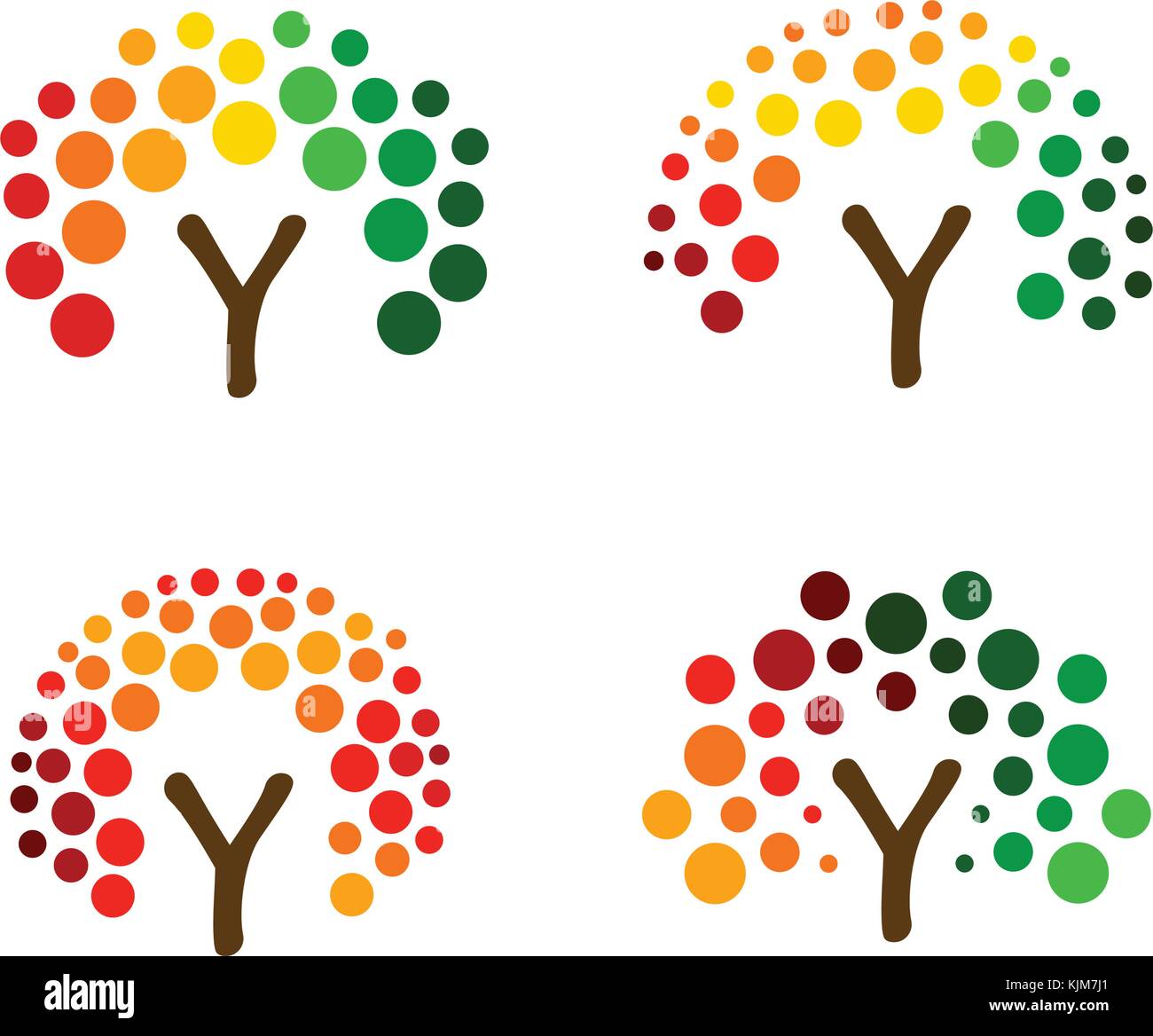 Arbre coloré de cercles, logo vector set. abstract collection icônes de forêt. eco produit biologique icône. Illustration de Vecteur