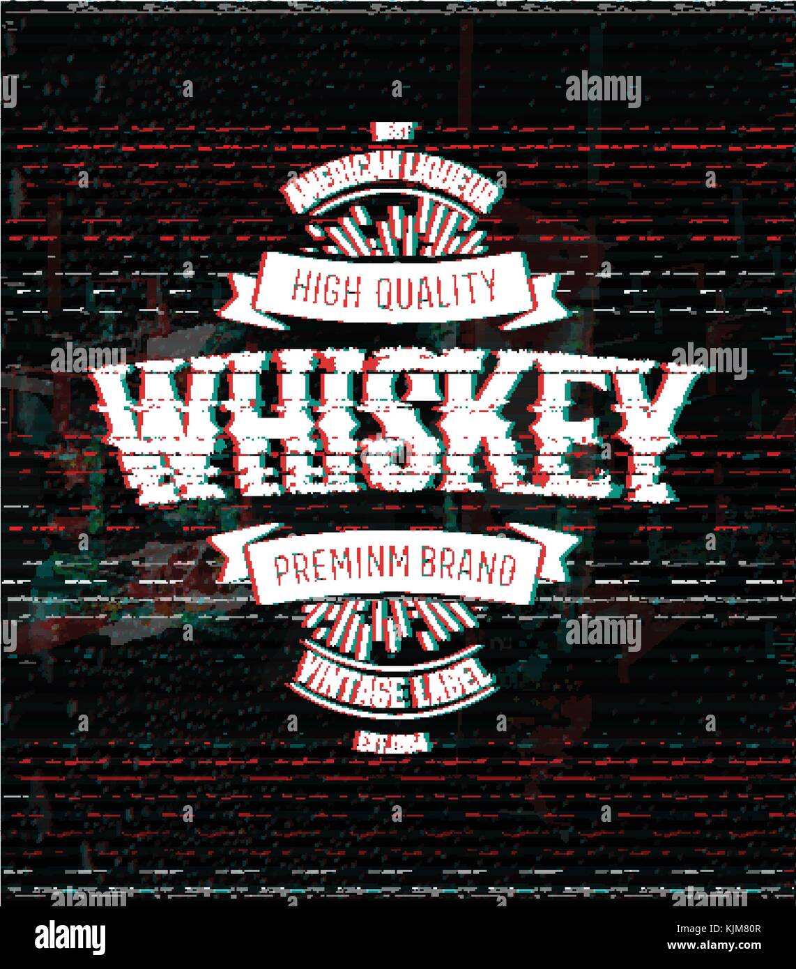 Logo rétro whiskey, modèle vintage, vecteur glitch label. Illustration de Vecteur