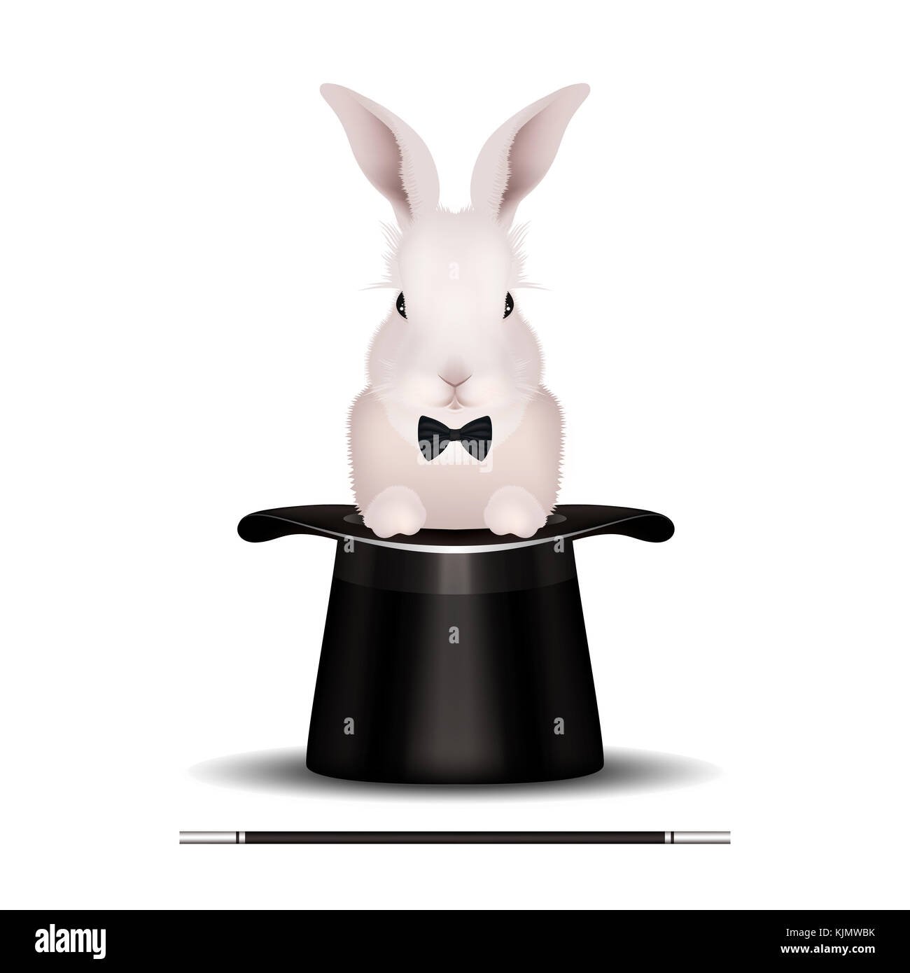Lapin de Pâques lapin en chapeau magique - Isolé sur fond blanc - wand et carter Banque D'Images