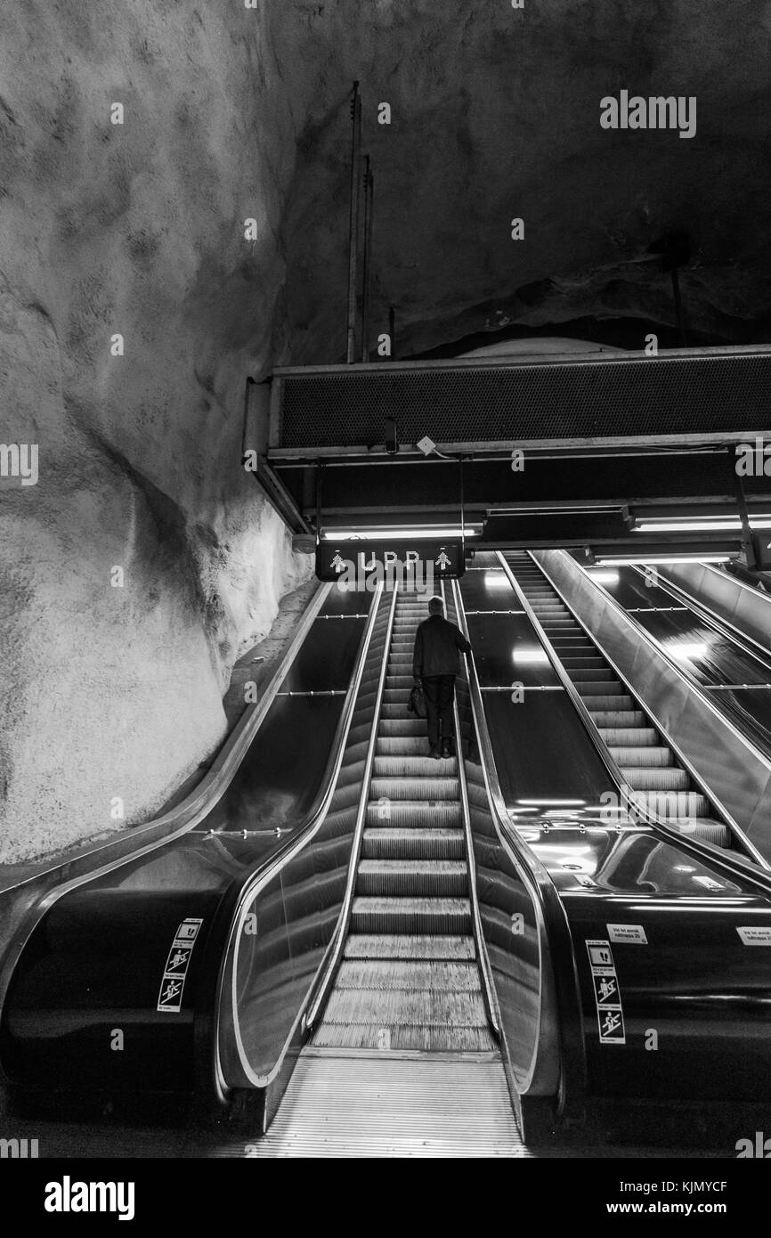 Stockholm, Suède - le 10 mars 2017. La station de métro de Stockholm t-centralen - une des plus belles station de métro, inauguré en 1957, le design Banque D'Images