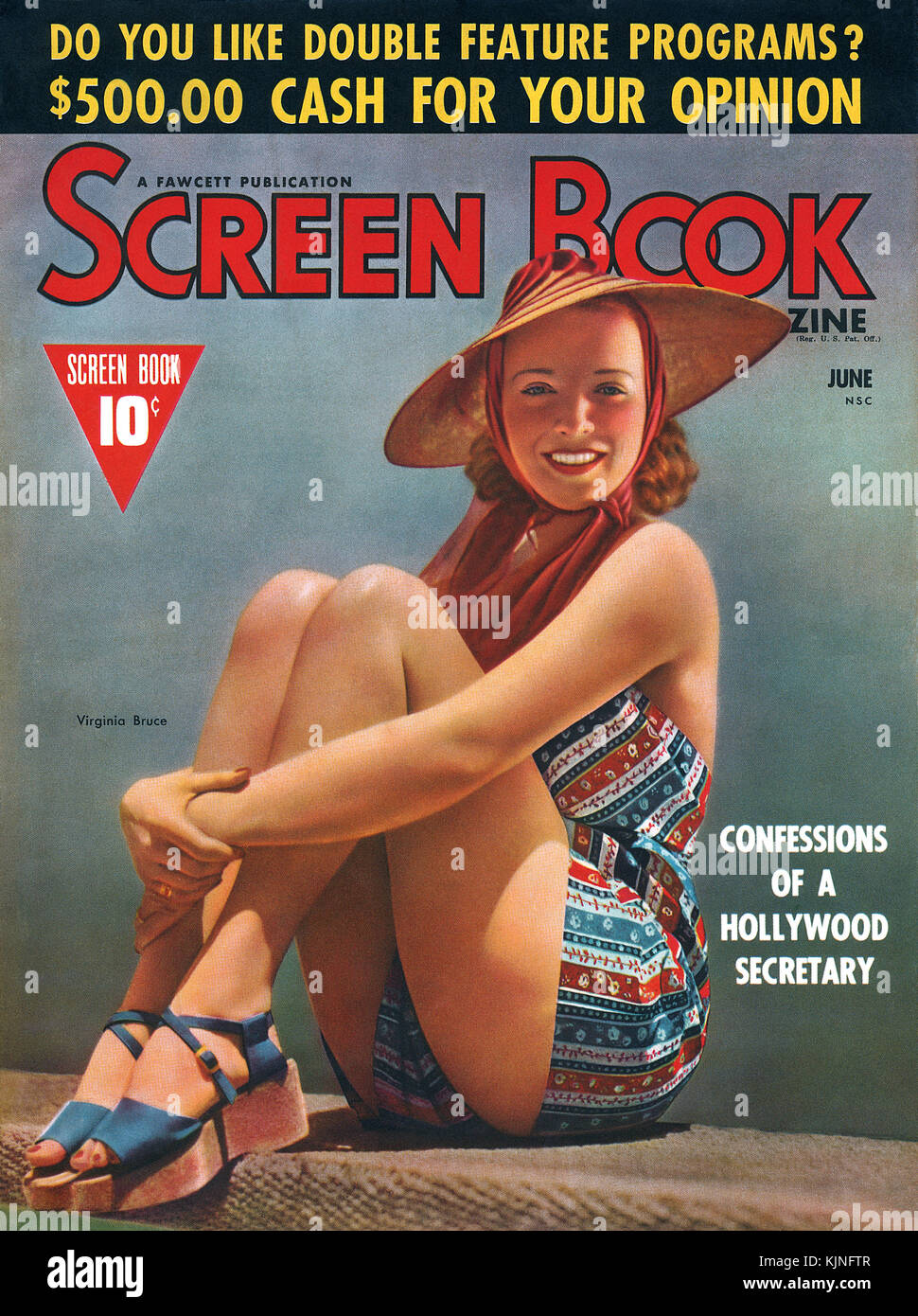 Couverture du livre de l'écran pour magazine juin 1939, mettant en vedette l'actrice Virginia Bruce. Banque D'Images