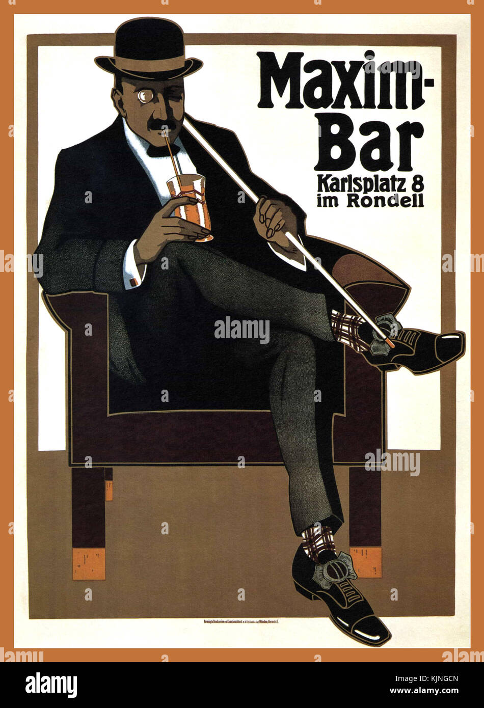 HANS RUDI ERDT BAR MAXIM Maxim affiche ancienne publicitaire Bar 1907 par Hans Rudi Erdt. Une affiche promotionnelle pour le Bar Maxim en 1907. Banque D'Images