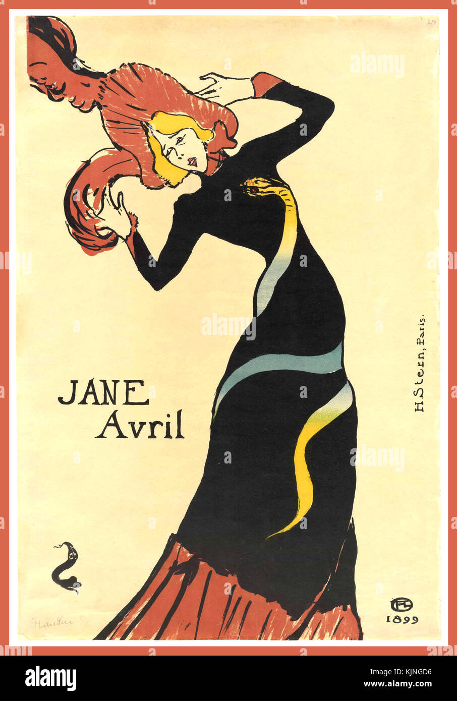 Jane avril '1890' 'Lithographie Toulouse Lautrec Jane Avril' (9 juin 1868 - 17 janvier 1943) était un danseur peut-il rendu célèbre par Henri de Toulouse-Lautrec à travers ses peintures Banque D'Images
