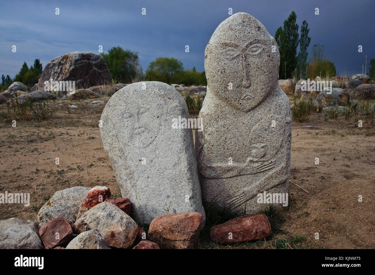 Stèle de Kurgan ( c.-à-d'balbal') ( Kirghizistan) Banque D'Images