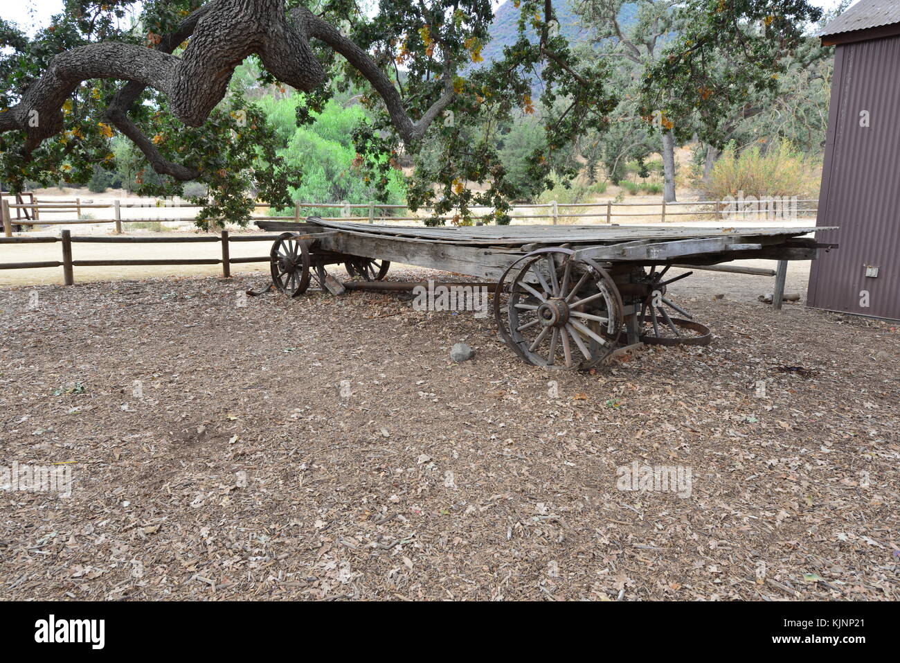 Un corral à une ville fantôme du far west de tournage. Banque D'Images