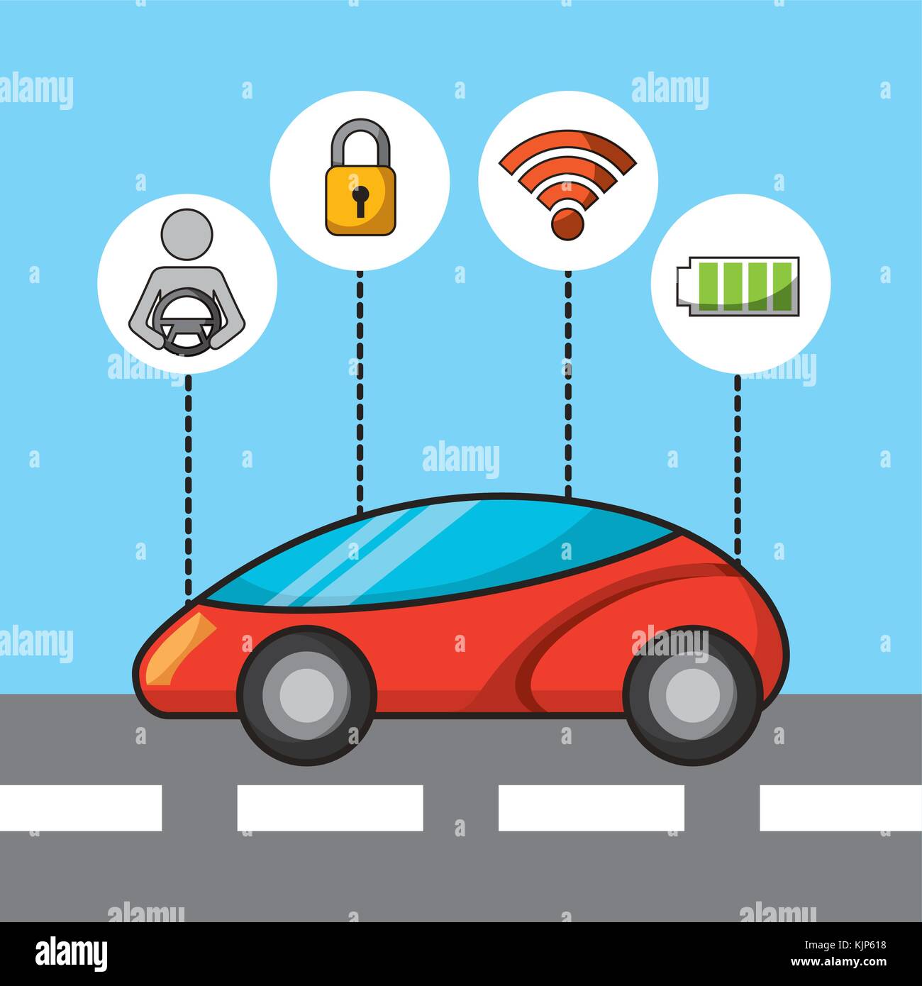 Voiture sans conducteur capteur autonome de sécurité et de la technologie de l'énergie électrique dispose d' Illustration de Vecteur