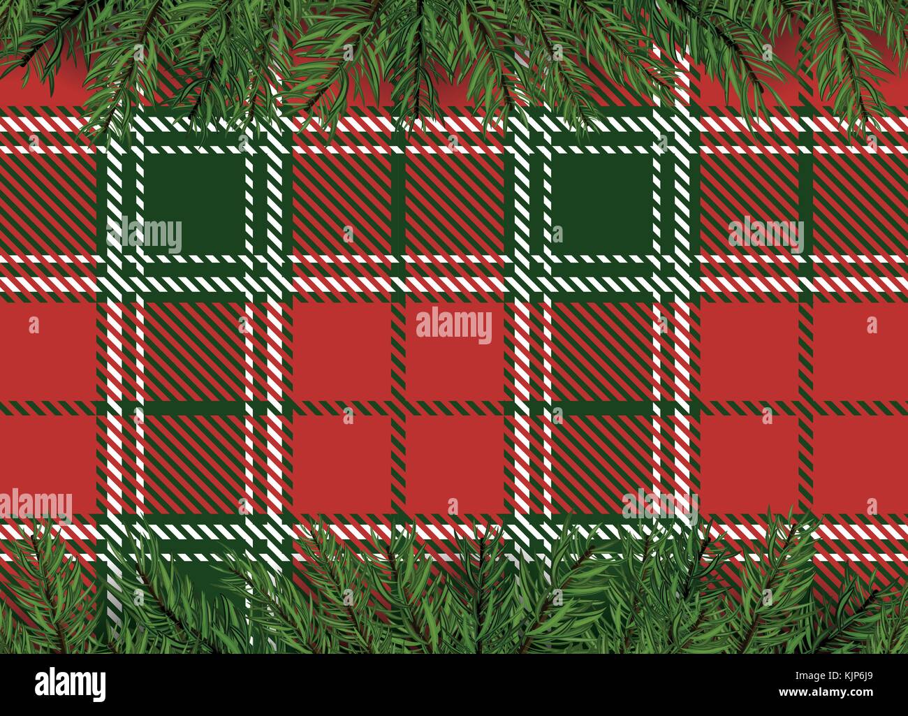 Le damier rouge et vert avec fond décoration d'arbre de Noël Illustration de Vecteur