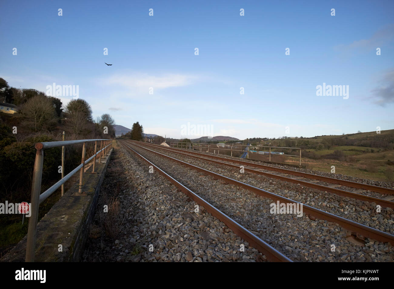 Ligne de chemin de fer nord-sud à jonesborough traversant la frontière entre l'irlandais en Irlande du Nord et en République d'Irlande et bientôt le poste frontière terrestre de l'UE Royaume-uni Brexit. L'Irlande du Nord est passé les arbres sur la gauche de la photo. Credit : Radharc Images/Alamy Live News Banque D'Images