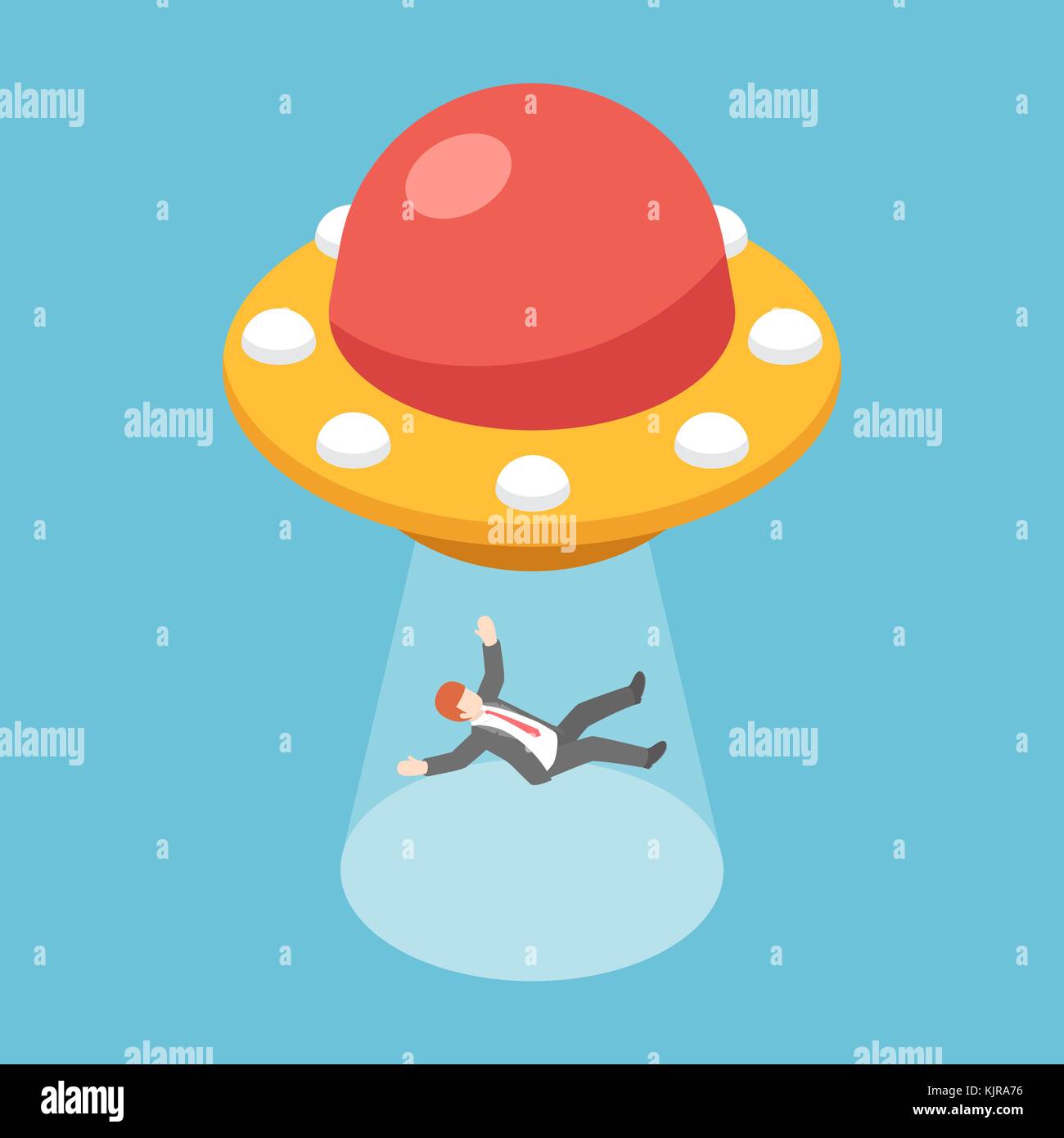 Télévision 3D isométrique businessman enlevé par des OVNI Illustration de Vecteur