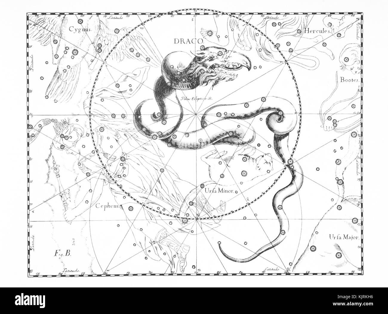 La constellation astronomique du dragon sur un fond clair Banque D'Images