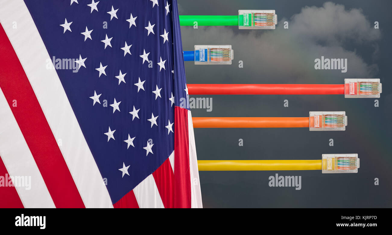 Nuages sombres et USA drapeau dans l'image de la neutralité du Net Banque D'Images