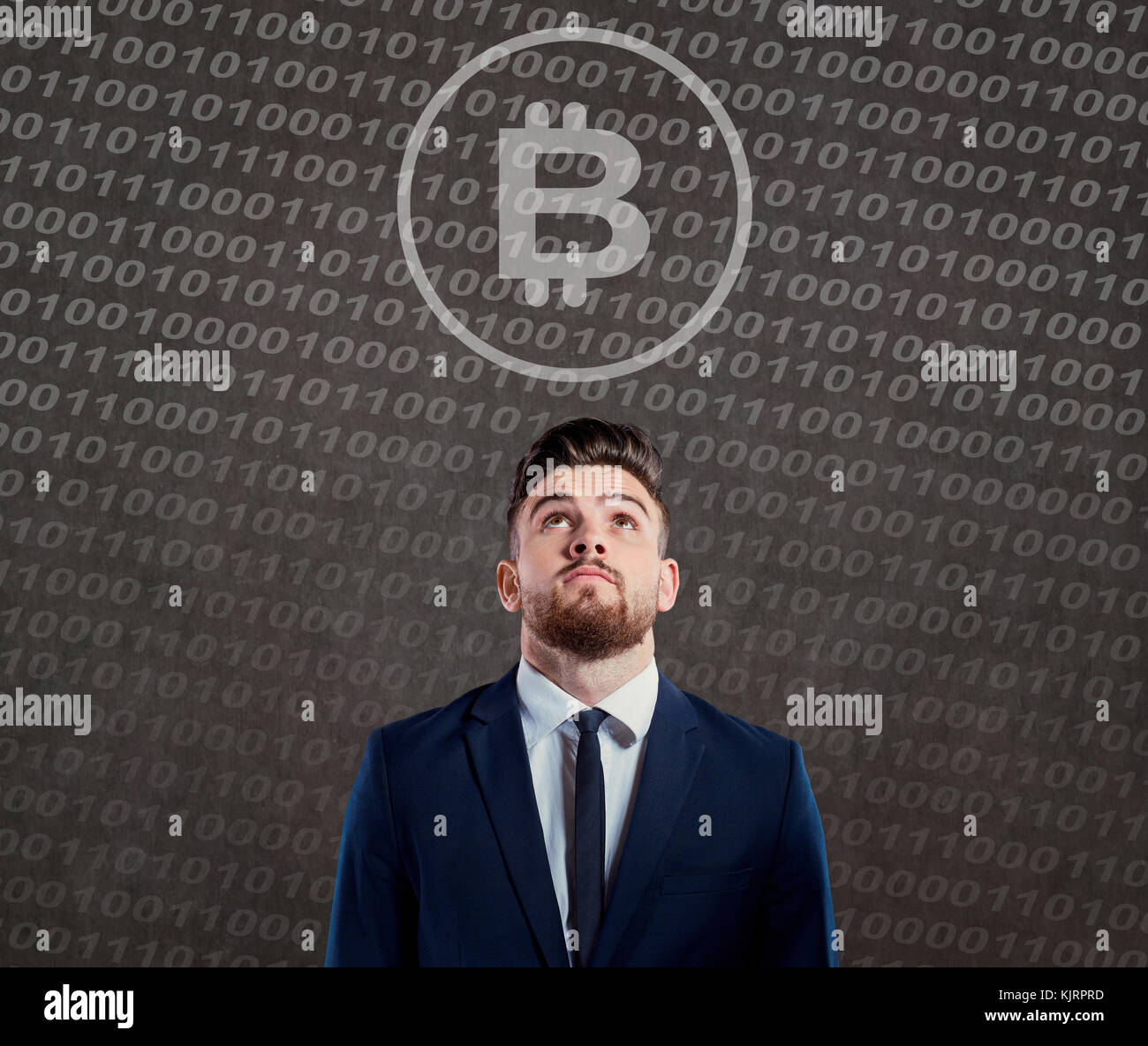 À la question à l'homme d'affaires avec bitcoin Banque D'Images