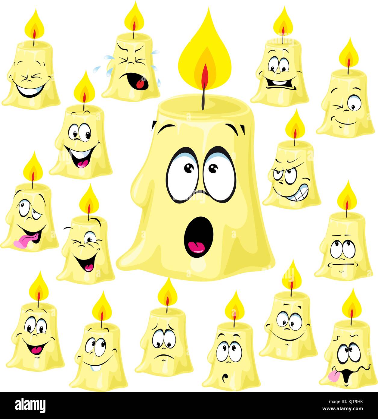 Funny cartoon bougie avec de nombreuses expressions du visage - vector illustration Illustration de Vecteur