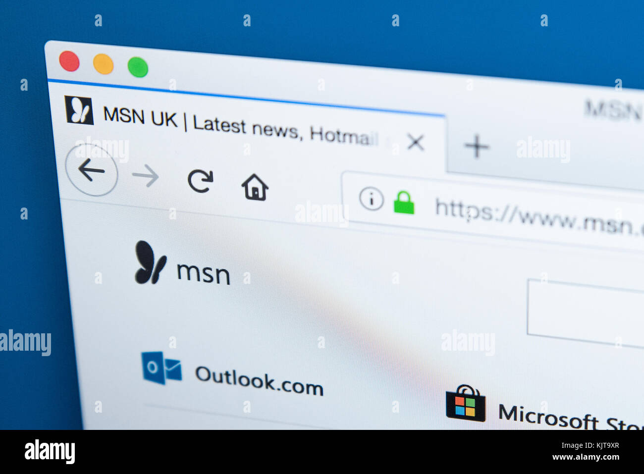 LONDRES, Royaume-Uni - 25 NOVEMBRE 2017 : la page d'accueil du site officiel de MSN - le portail Web en ligne et la collection connexe de services Internet et Banque D'Images