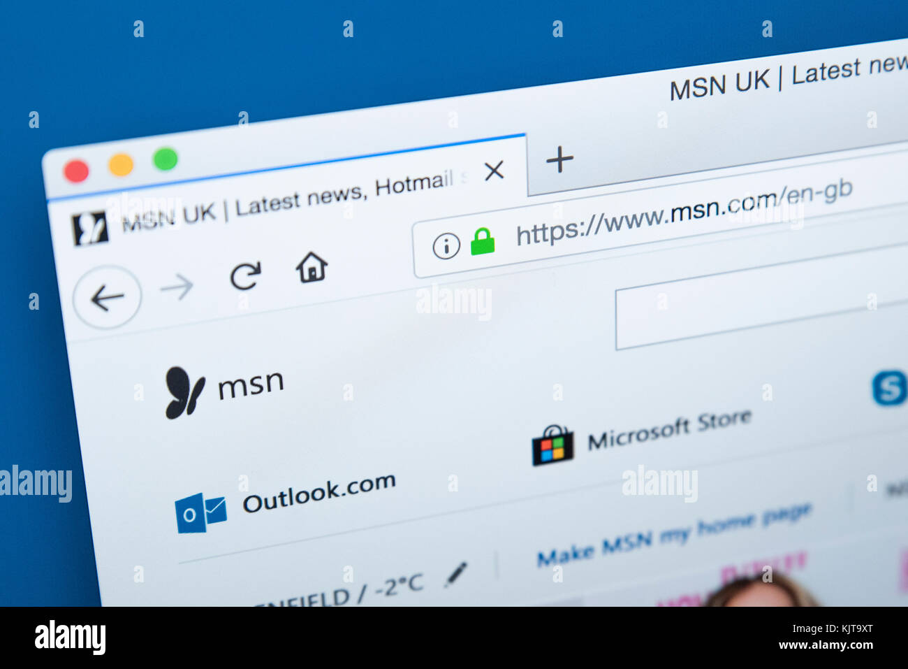 LONDRES, Royaume-Uni - 25 NOVEMBRE 2017 : la page d'accueil du site officiel de MSN - le portail Web en ligne et la collection connexe de services Internet et Banque D'Images