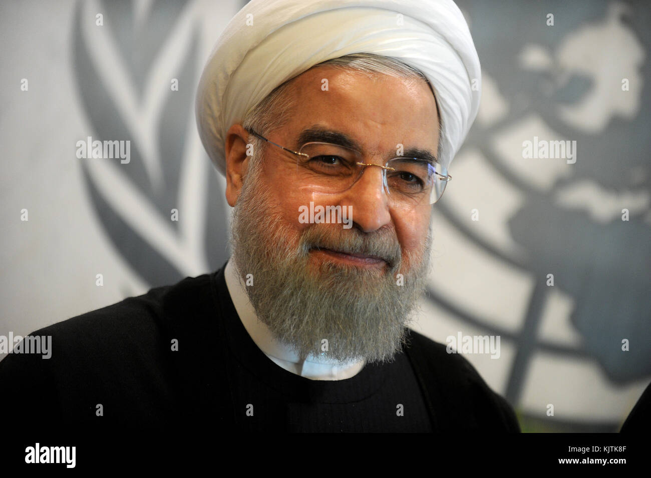 NEW YORK, NY - SEPTEMBRE 26 : le Président de l'Iran, M. Hassan Rouhani, assiste à l'Assemblée générale des Nations Unies le 26 septembre 2015 à New York. Les gens : M. Hassan Rouhani, Président de l'Iran Banque D'Images