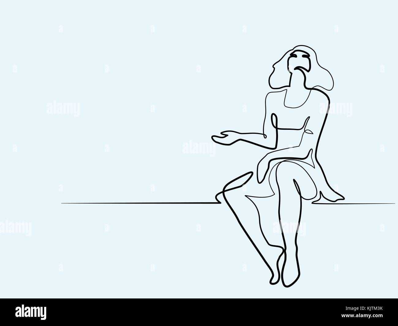 Femme assise, jusqu'à la pluie et l'attente Illustration de Vecteur
