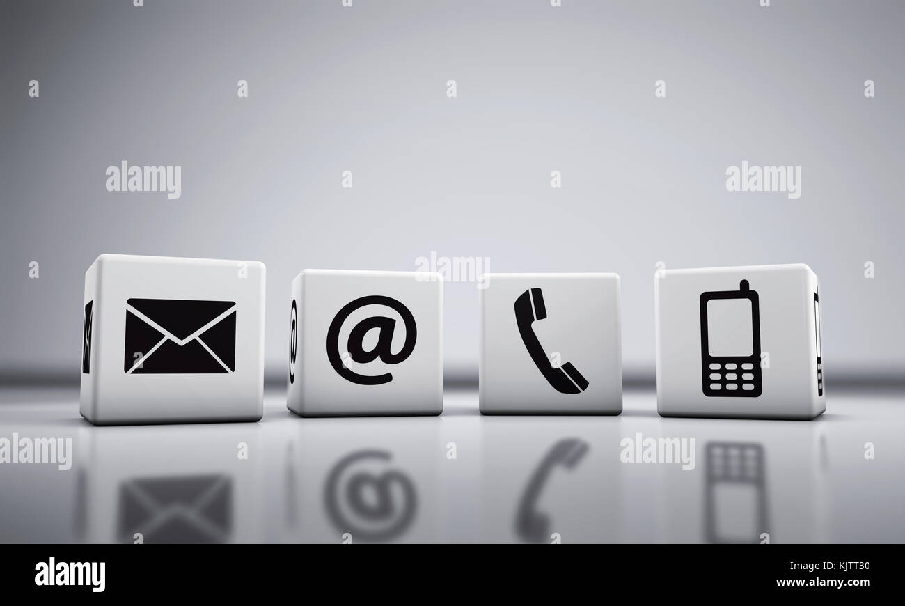 Site Web et Internet contact icônes sur cubes 3D illustration. Banque D'Images