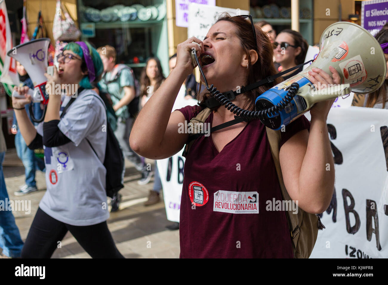 Protestation à Malaga en Espagne. organisée dans le cadre de la journée internationale pour l'élimination de la violence contre les femmes le 25 novembre 2017 Banque D'Images