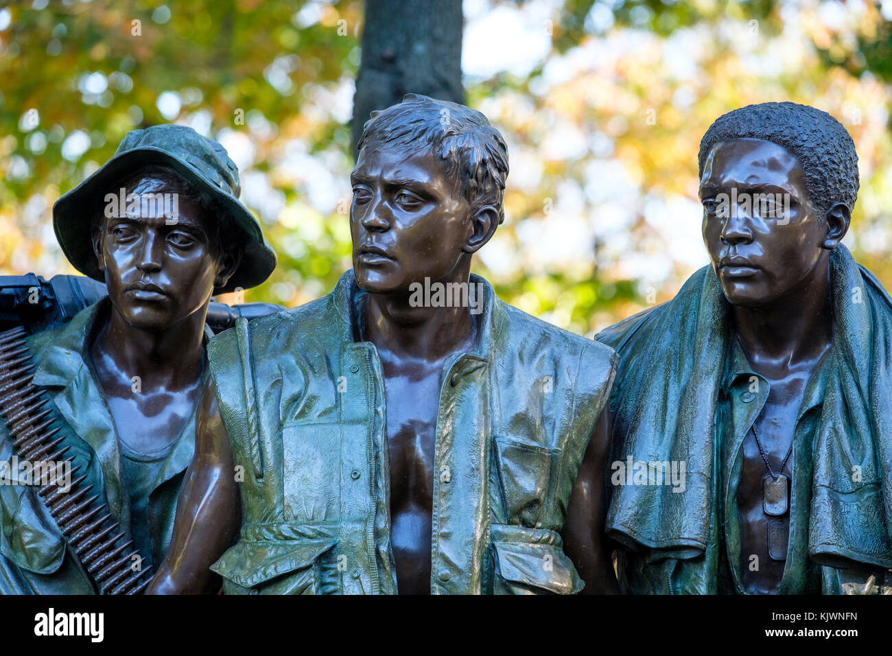 Détail des trois soldats (les trois militaires) de la statue, la Vietnam Veterans Memorial, le National Mall, Washington, D.C., États-Unis d'Amérique, USA. Banque D'Images