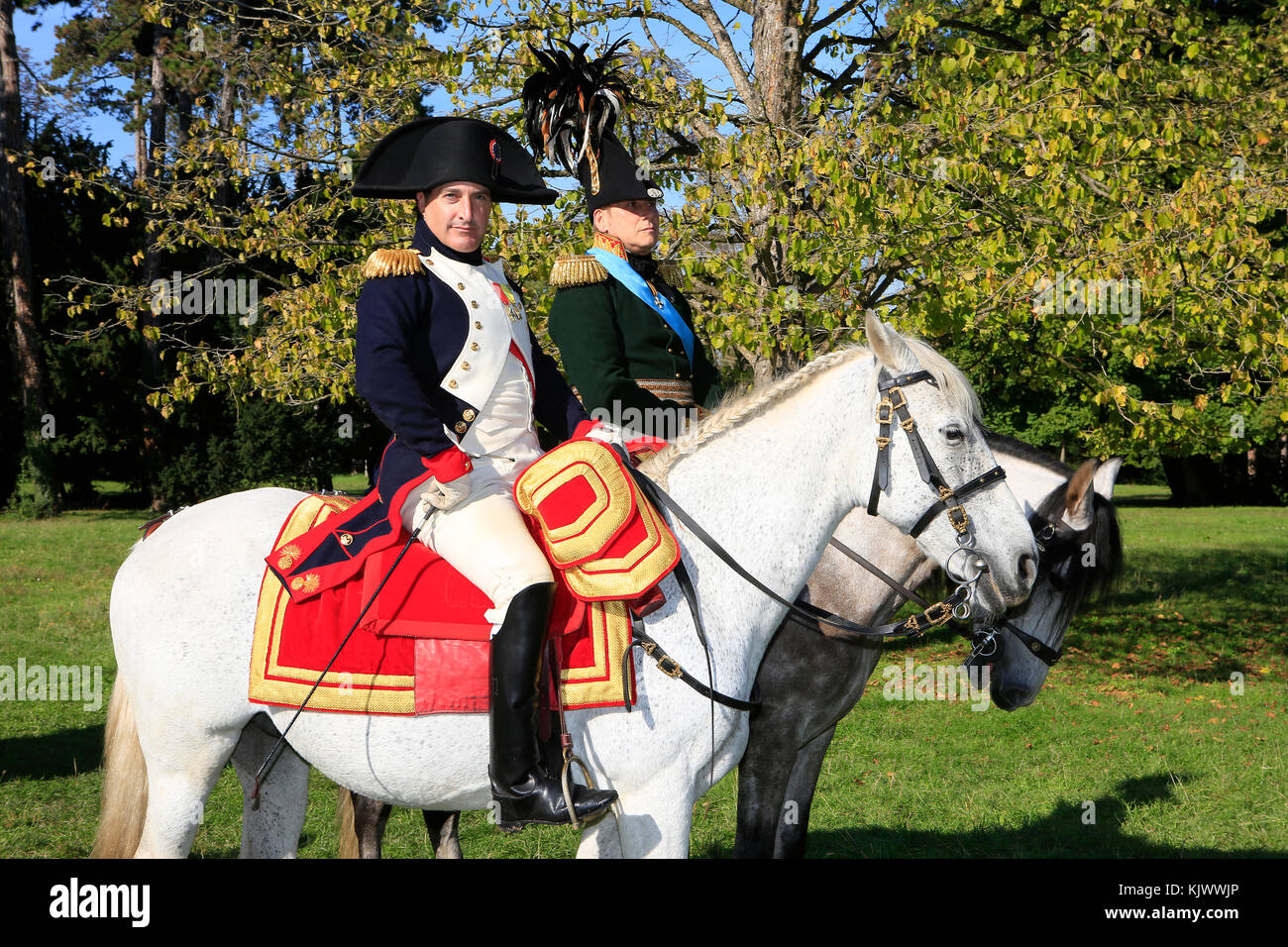 Napoléon Ier Empereur des Français (1769-1821) et le Tsar Alexandre I de Russie (1777-1825) sur l'après la signature des traités de Tilsit (1807) Banque D'Images