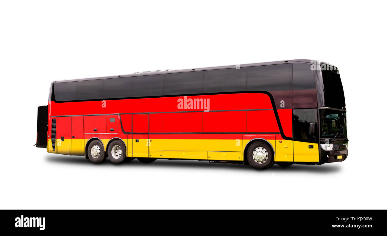 Bus voyage noir avec le drapeau de l'Allemagne sur le côté isolé sur blanc. clipping path Banque D'Images