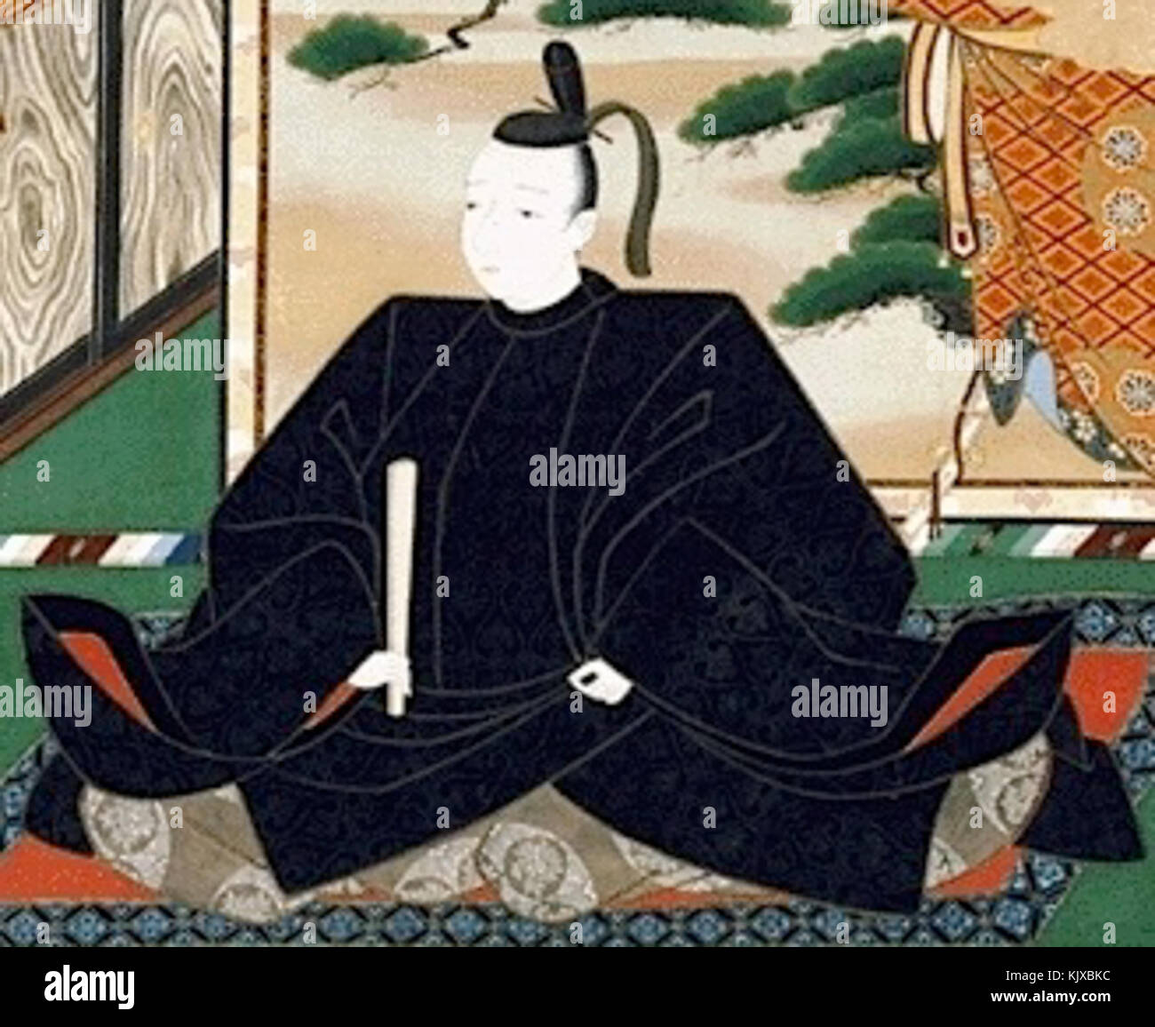Kobayakawa Hideaki était un samouraï et chef militaire de premier plan pendant la période Sengoku au Japon. Cette image recadrée de lui reflète son rôle important dans l'unification du Japon sous le shogunat Tokugawa. Banque D'Images