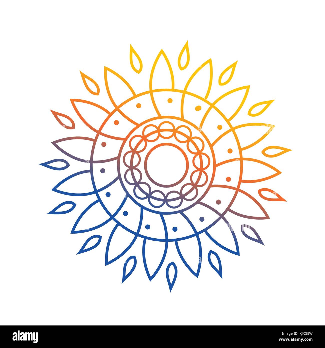 Soleil indien logo mandala, mandala avec des rayons, illustration, conception de panneau isolé sur fond blanc. Illustration de Vecteur