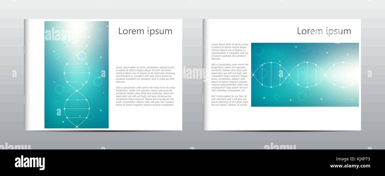 Brochure mise en page modèle Rectangle, couvrir, rapport annuel, magazine au format A4 avec la structure de l'adn la molécule. Fond abstrait géométrique. Illus vectoriel Illustration de Vecteur