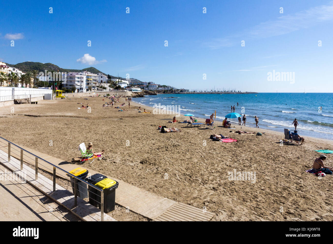 Platja de Sant Sebastià, Sitges, Catalogne, Espagne Banque D'Images