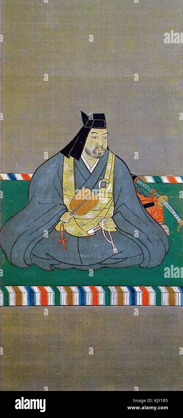 Portrait d'Uesugi Kenshin, figure importante de l'histoire japonaise pendant la période Sengoku, connu pour son leadership militaire et sa rivalité avec Takeda Shingen. Banque D'Images
