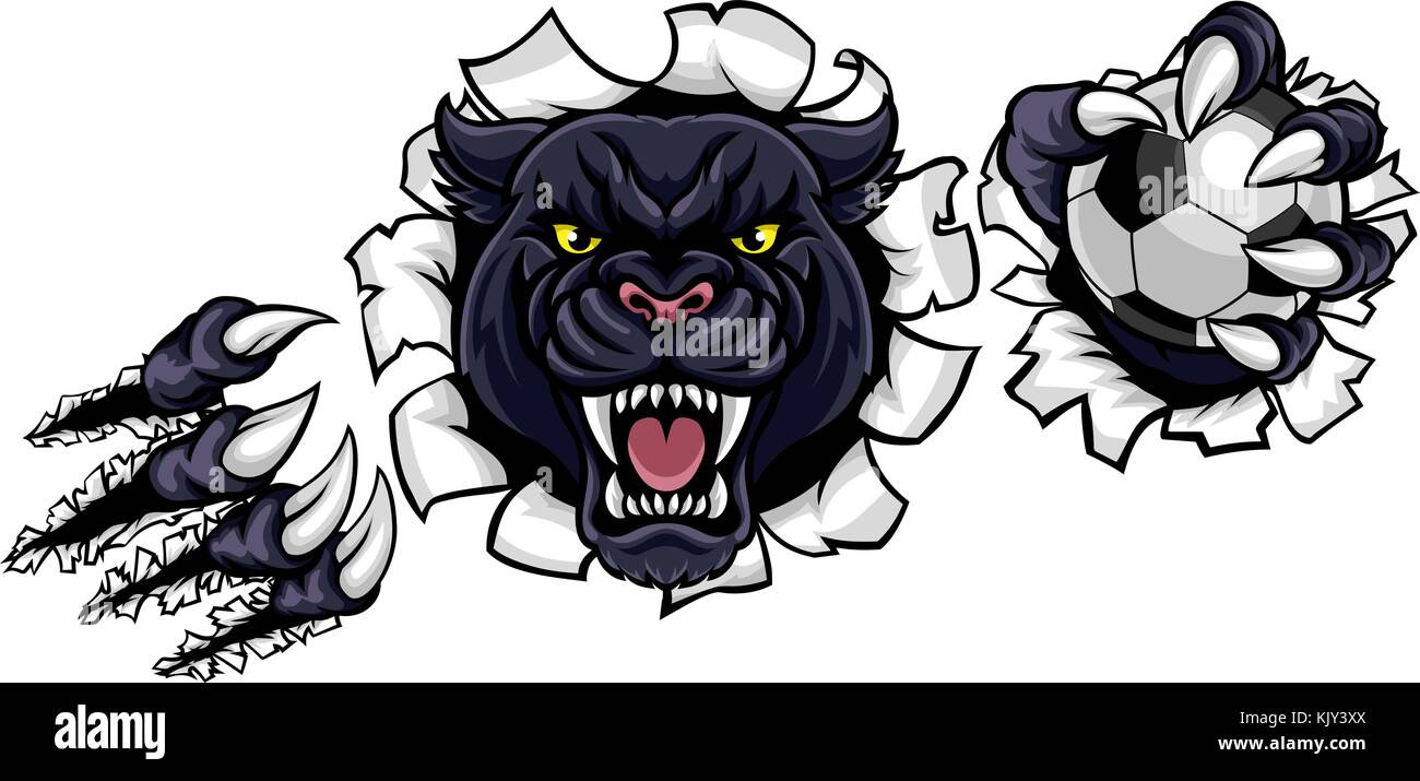 Soccer Black Panther Mascot Breaking Background Illustration de Vecteur