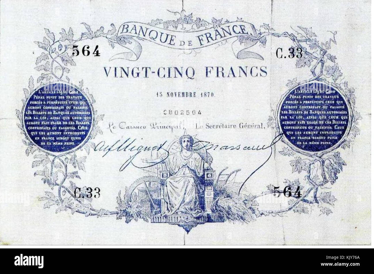France 25 francs bleu Banque D'Images