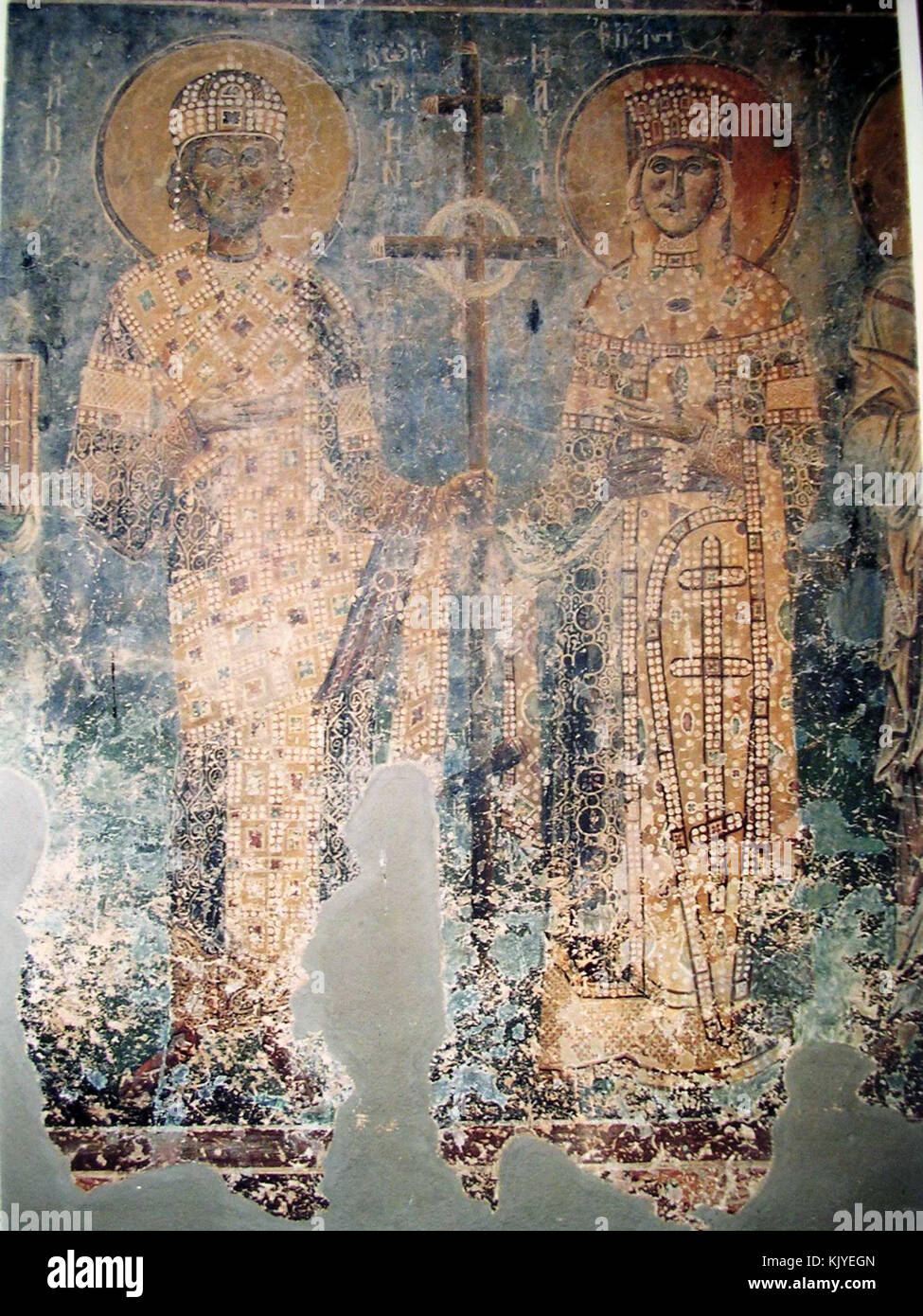 Une fresque dans l'église du Saint Georges à Kurbinovo, représentant des scènes religieuses et de l'art culturel de l'époque byzantine. Banque D'Images