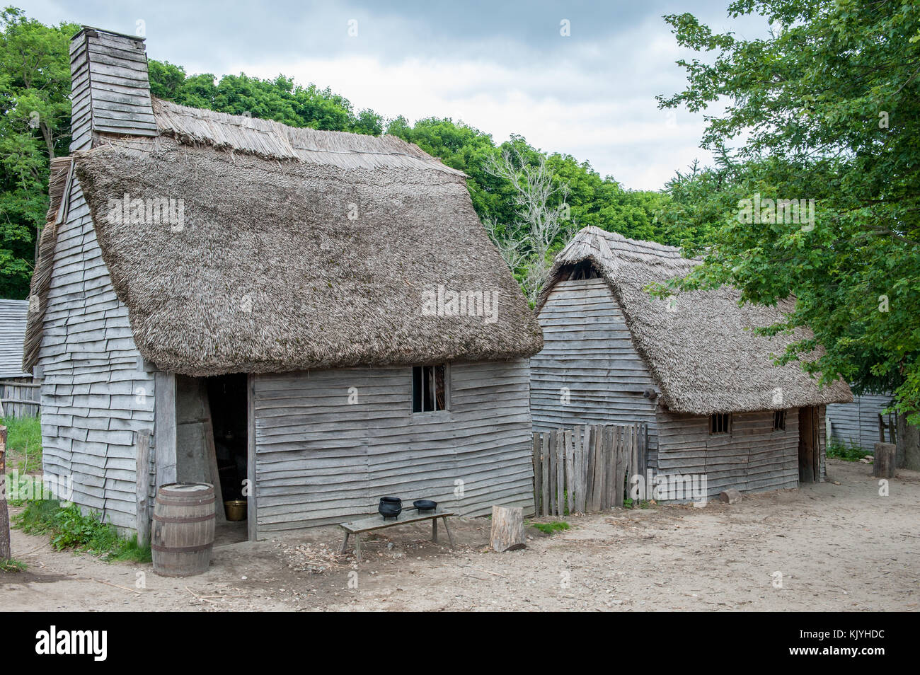 Plimoth Plantation reproduit l'établissement original des pèlerins à Plymouth Colony, où, selon le mythe, la première action de grâce aurait pu avoir lieu Banque D'Images
